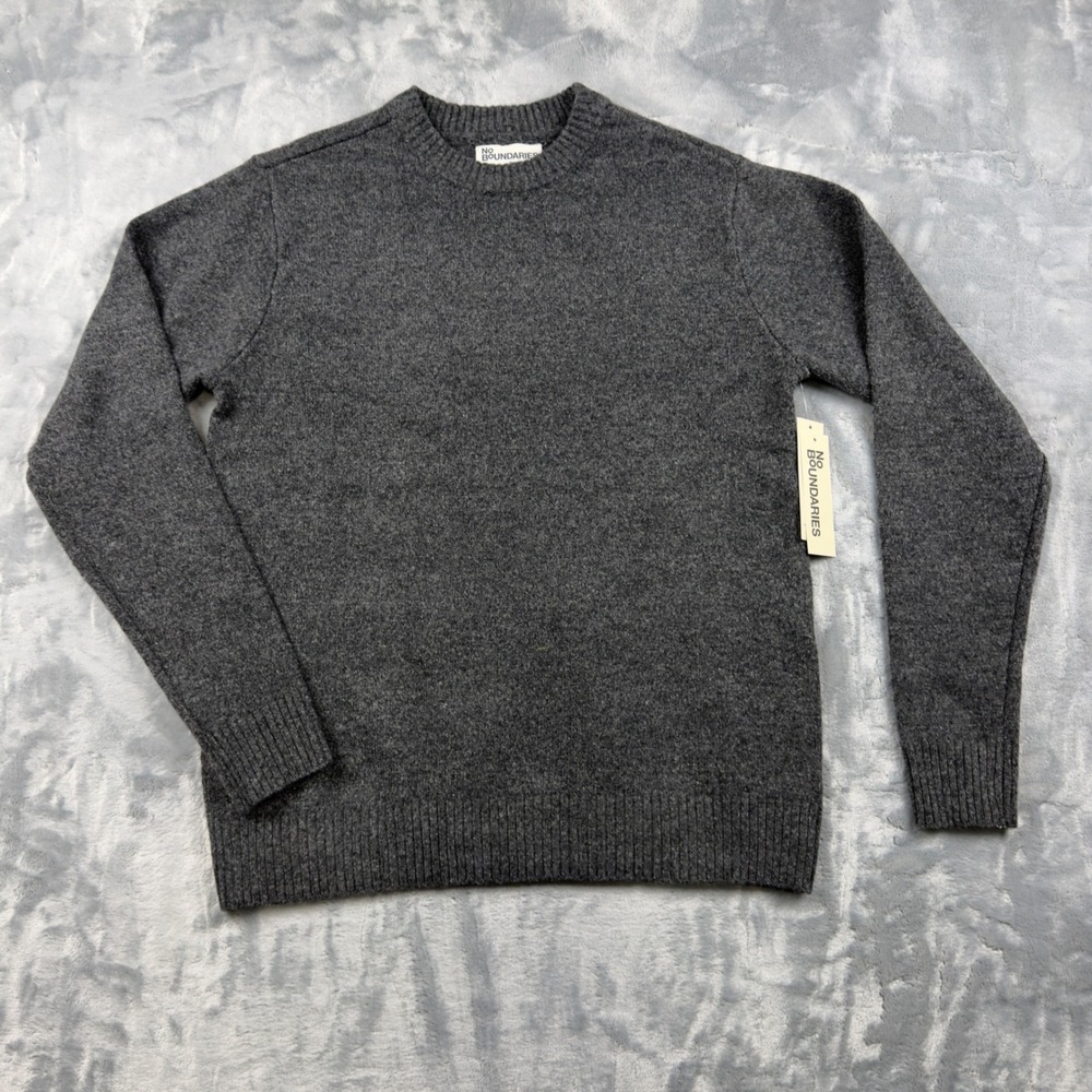 No Boundaries Mens Charcoal Gray Marl Crew Neck Recycled Knit Sweater Size M